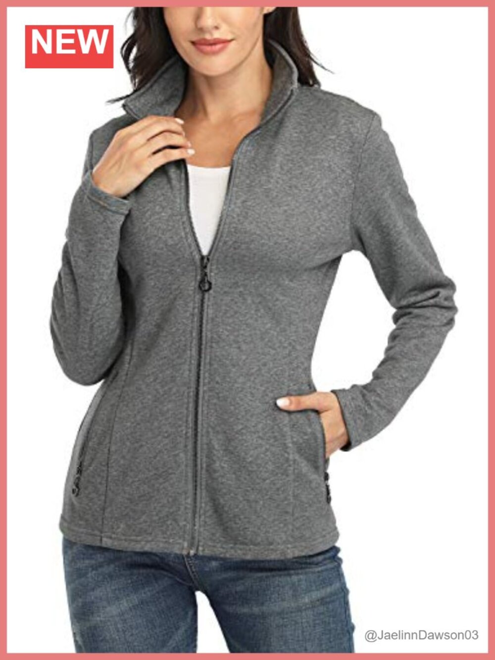 Women's Full Zip Stand Collar Cotton Slim Fit Running Jacket with Pockets